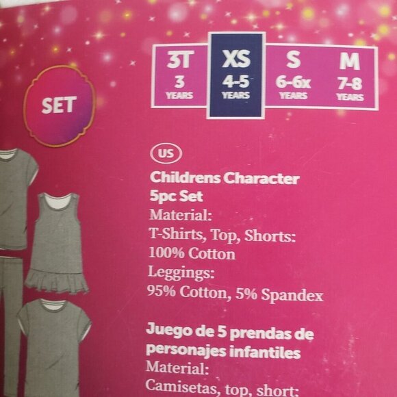 Disney Princess 5-Piece Set Cotton T-shirts Top Shorts Leggings Pink XS 4-5 - Picture 8 of 10